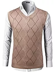 COOFANDY Pullover & Strickmode COOFANDY Herren Pullunder Weste Kariert Ärmellose Strickweste V-Ausschnitt aus Baumwolle Winter Pullunder Pullover für Männer