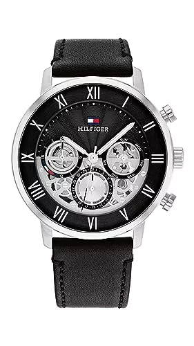 Tommy Hilfiger Uhren Tommy Hilfiger Multi Zifferblatt Quarz Uhr für Herren mit Schwarzes Lederarmband - 1710565