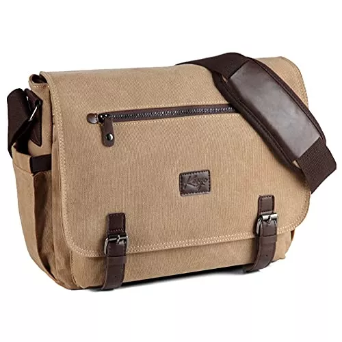 Kasgo Taschen & Rucksäcke Kasgo Umhängetaschen Herren, Vintage Wasserabweisend Leinwand 14 Zoll Laptop Aktentasche Schultertasche Laptoptaschen mit mit Gepolstertem Schultergurt Gepäckhülle für Damen Arbeit Schule