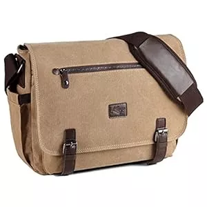 Kasgo Taschen & Rucksäcke Kasgo Umhängetaschen Herren, Vintage Wasserabweisend Leinwand 14 Zoll Laptop Aktentasche Schultertasche Laptoptaschen mit mit Gepolstertem Schultergurt Gepäckhülle für Damen Arbeit Schule