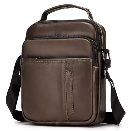 SPAHER Taschen & Rucksäcke SPAHER Umhängetasche Herren Groß Handtasche Wasserdicht Tasche Leder Messenger Bag Crossbody Reise Arbeitstasche Schultertasche Herrentasche Zum Umhängen für 11" IPad Kaffee