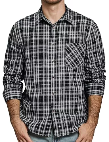 JOGAL Hemden JOGAL Herren Kariertes Hemd Langarm Regular Fit Trachtenhemd Button Down Baumwolle Freizeithemd mit Tasche