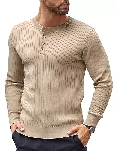 COOFANDY Pullover & Strickmode COOFANDY Pullover Herren Henley Winterpullover mit Knopfleiste Langarmshirts für Herren Strickpullover Langarm Sweater