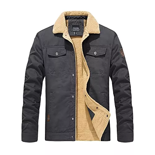 KEFITEVD Jacken KEFITEVD Winterjacke Herren Warm Gefüttert Cargo Jacke Stehkragen Army Jacke Casual Herbst Winter Übergangsjacke Outdoor Fleecejacke