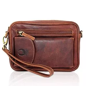 Corno d´Oro Taschen & Rucksäcke PREMIUM Umhängetasche aus Leder I 21x6x14 cm I Ledertasche für Damen & Herren I Echtleder Vintage Taschen als Schultertasche + Handgelenktasche I Travel Organizer Braun I 2001T Corno d‘Oro