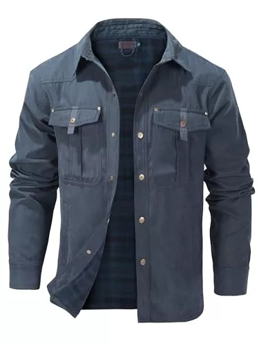 Mr.Stream Jacken Mr.Stream Herren Karierte Flanellfutter Jacke Hemdjacke Übergangsjacke Leicht Stehkragen Feldjacke Cargo Herbstjacke Snap Western Cowboy Jacken