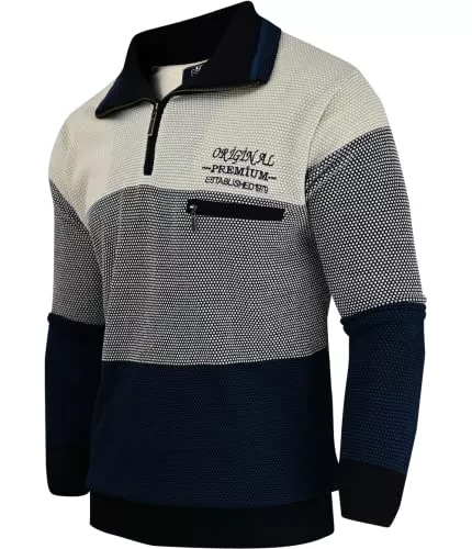 Soltice Pullover & Strickmode Soltice Herren Langarm Sweatshirt mit Brusttasche, Poloshirts, Winter- Strick- Pullover, gestreift aus Baumwoll-Mix (M bis 3XL)